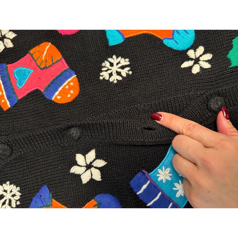 Vintage Victoria Jones Christmas Sweater Size M Black Embroidered Candy Canes - Picture 7 of 10